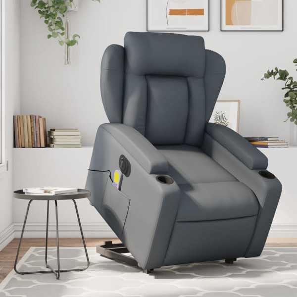 Sillón de masaje elevable eléctrico cuero sintético gris D