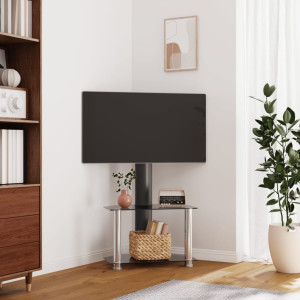 Mueble TV esquina 2 niveles para 32-70 pulgadas negro plateado D