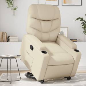 Sillón reclinable elevable cuero artificial color crema D