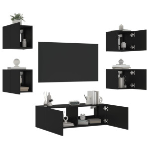 Muebles de TV de pared con luces LED 5 piezas negro D