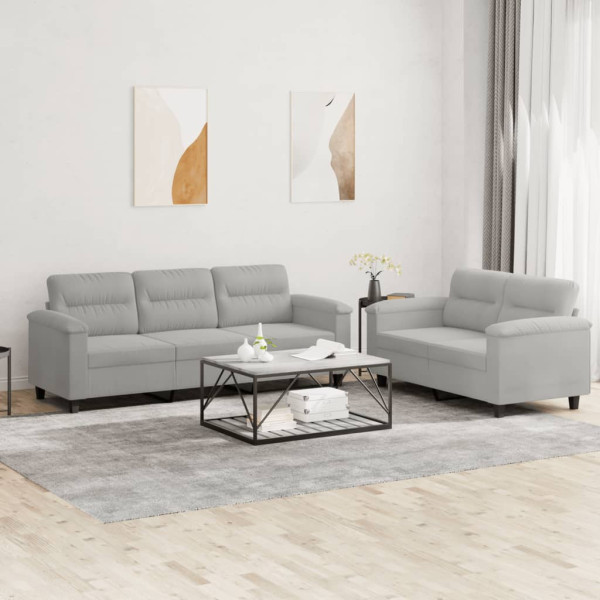 Conjunto de sofás com almofadas 2 peças de tecido de microfibra cinza claro D