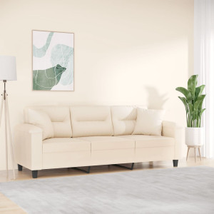 Sofá de 3 plazas con cojines tela de microfibra beige 180 cm D