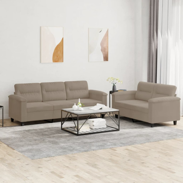 Conjunto de sofá com almofadas 2 peças tecido microfibra cinza D