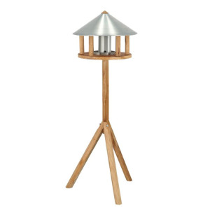 Esschert Design Mesa para pájaros con silo y tejado redondo color cinc D