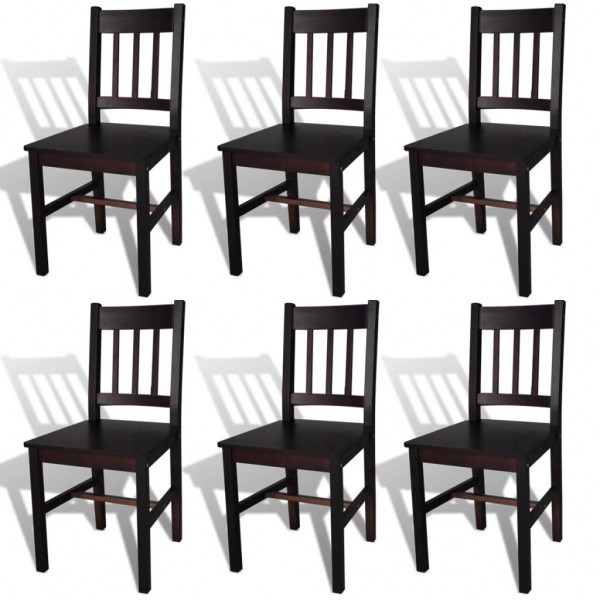 Cadeiras de jantar 6 unidades madeira de pinho marrom escuro D