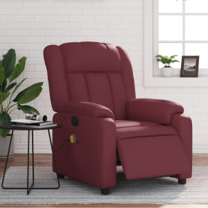 Sillón masaje reclinable eléctrico cuero sintético rojo tinto D