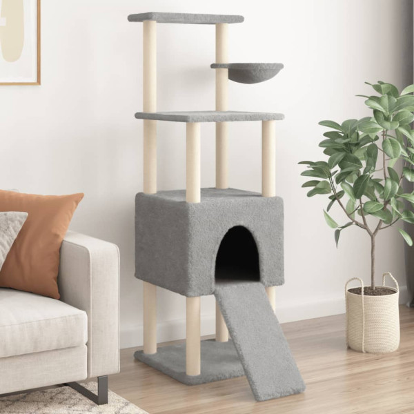 Raspador para gatos com postes de sisal cinza claro 153 cm D