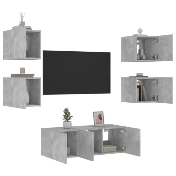 Móveis de TV de parede com LED 6 pzas madeira engenharia cinza concreto D