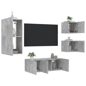 Muebles TV pared con LED 5 pzas madera ingeniería gris hormigón D