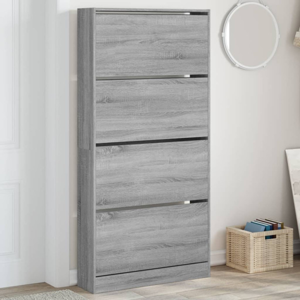 Mueble zapatero 4 cajones abatibles gris Sonoma 80x21x163.5 cm D