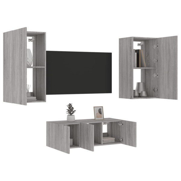 Móveis de TV de parede com LED 4 pzas madeira Sonoma engenharia cinza D