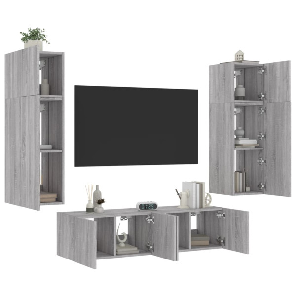 Móveis de TV de parede LED 6 pzas madeira Sonoma engenharia cinza D