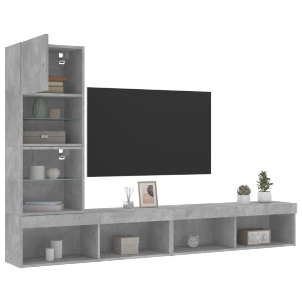 Móveis de TV de parede com LED 4 pzas madeira engenharia cinza concreto D