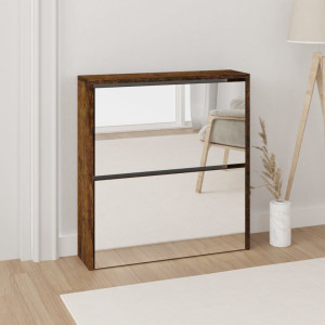 Mueble zapatero con espejo 2 niveles roble ahumado 63x17x67 cm D