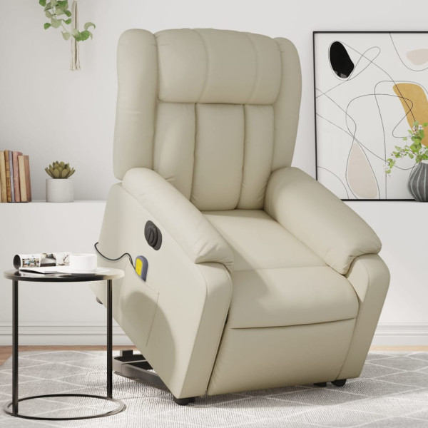 Sillón de masaje elevable eléctrico cuero sintético crema D