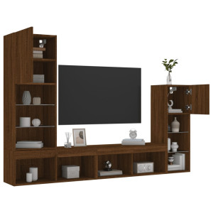 Muebles TV pared con LED 4 pzas madera ingeniería marrón roble D