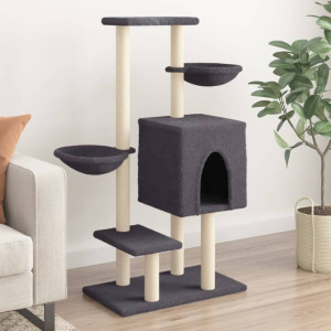 Raspador para gatos com postes de sisal cinza escuro 117 cm D