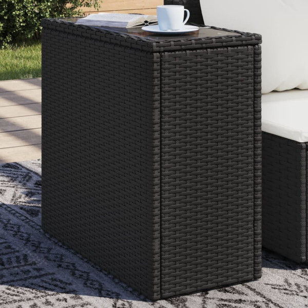 Mesa auxiliar jardim tampa de vidro ratão PE preto 58x27.5x55 cm D