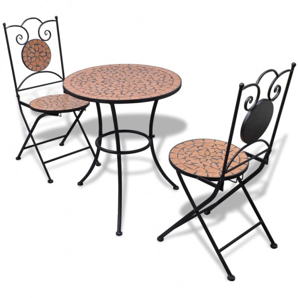 Set de mesa y sillas de jardín 3 piezas con mosaico terracota D