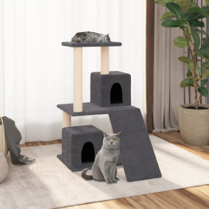 Raspador para gatos com postes de sisal cinza escuro 82 cm D