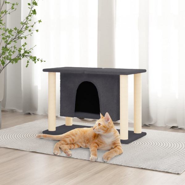 Raspador para gatos com postes de sisal cinza escuro de 50 cm D