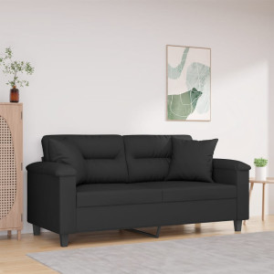 Sofá de 2 plazas con cojines tela de microfibra negro 140 cm D