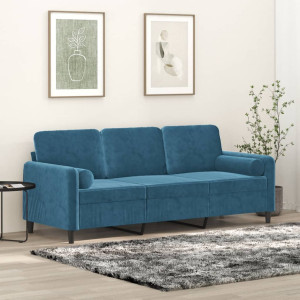 Sofá de 3 plazas con cojines terciopelo azul 180 cm D