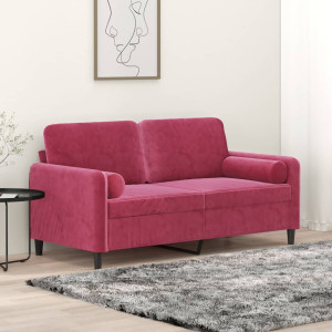 Sofá de 2 lugares com almofadas veludo vermelho vermelho 140 cm D