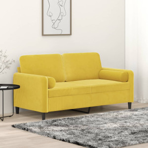 Sofá de 2 plazas con cojines terciopelo amarillo 140 cm D