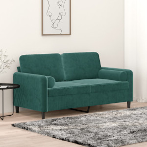 Sofá de 2 plazas con cojines terciopelo verde oscuro 140 cm D