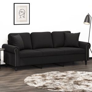 Sofá de 3 plazas con cojines terciopelo negro 180 cm D