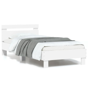 Estructura de cama con cabecero y luces LED blanco 90x200 cm D
