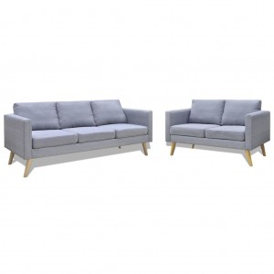 Conjunto de sofás de 2 y 3 plazas de tela gris claro D