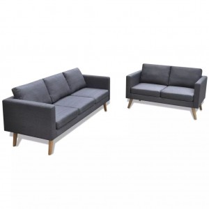 Conjunto de sofás de 2 y 3 plazas de tela gris oscuro D
