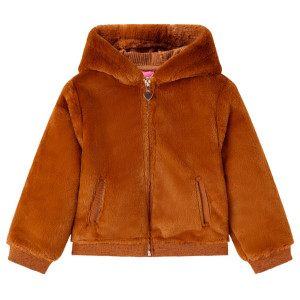 Chaqueta con capucha para niños pelo sintético color coñac 128 D