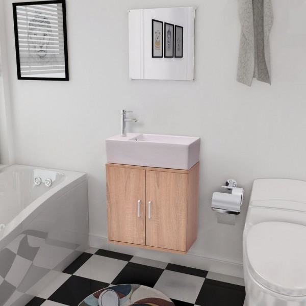 Conjunto de mueble y lavabo 3 piezas beige D