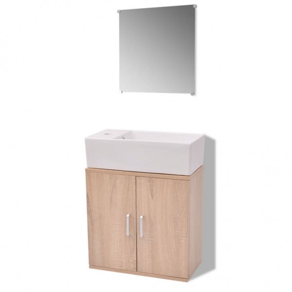 Conjunto de mueble y lavabo 3 piezas beige M 2