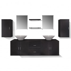 Conjunto de muebles de baño y lavabo 9 piezas negro D