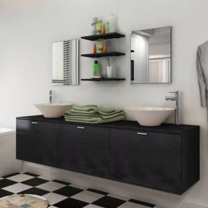 Conjunto de muebles de baño y lavabo 8 piezas negro D