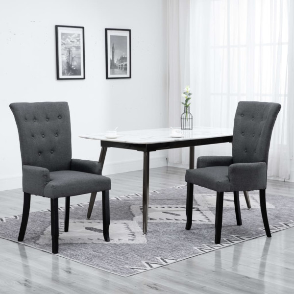 Cadeiras de jantar com braços 2 unidades tecido cinza escuro D