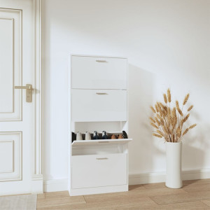 Mueble zapatero madera contrachapada blanco brillo 59x17x150 cm D