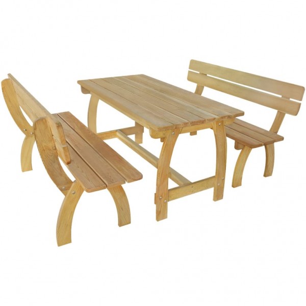 Mesa de jardín con 2 bancos madera de pino impregnada D