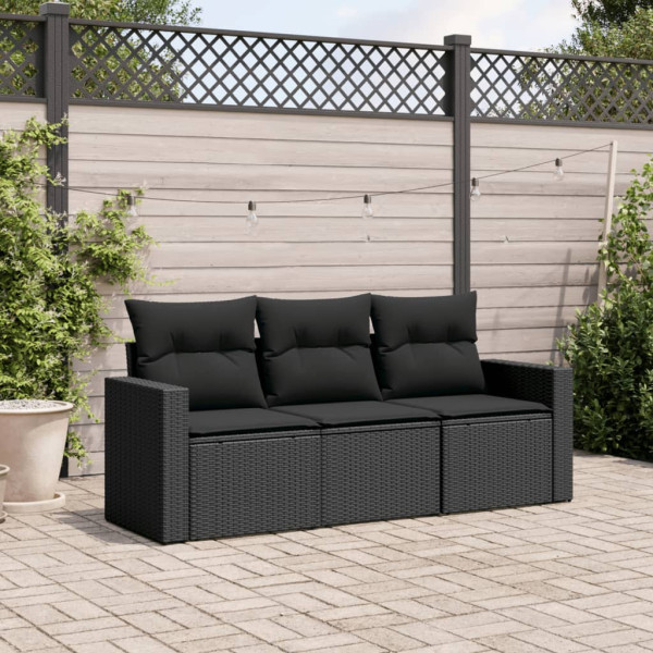 Conjunto de sofás de jardim com almofadas 3 pcs ratão sintético preto D