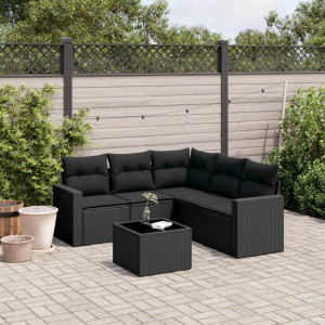 Set muebles de jardín 6 piezas y cojines ratán sintético negro D