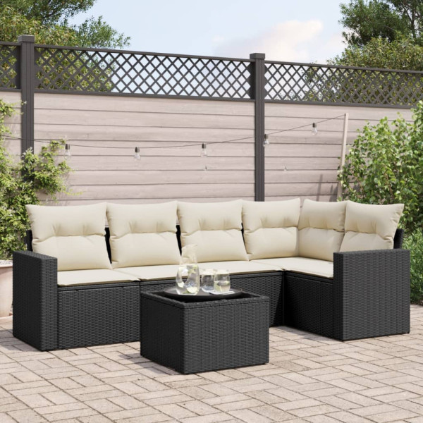 Set muebles de jardín 6 piezas y cojines ratán sintético negro D