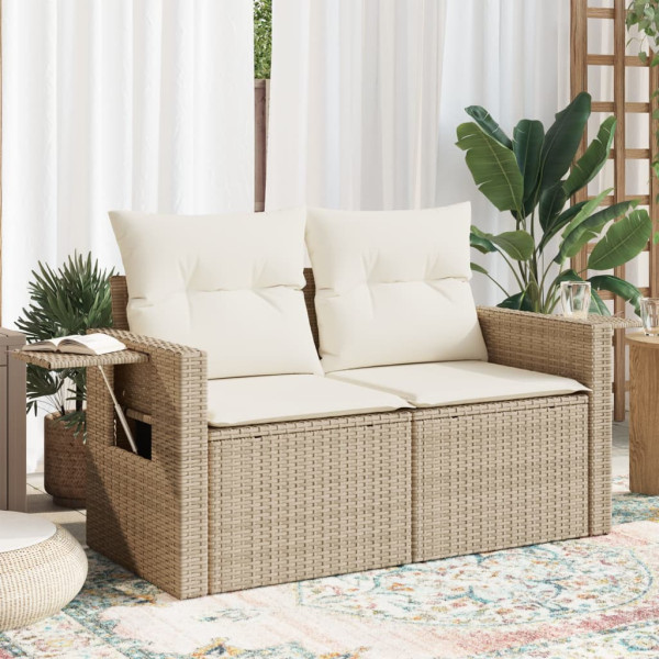 Sofá de jardim com almofadas de 2 lugares ratão sintético beige D