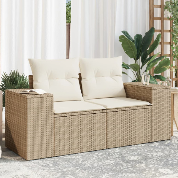 Sofá de jardim com almofadas de 2 lugares ratão sintético beige D