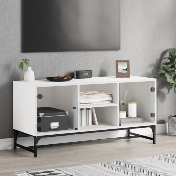 Mueble de TV con puertas de vidrio blanco 102x37x50 cm D