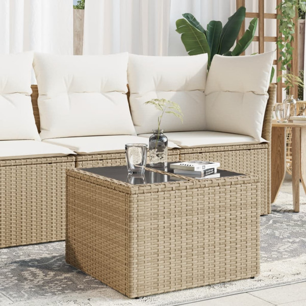 Mesa de jardim superfície de vidro ratão PE beige 55x55x37 cm D