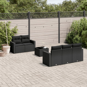 Set muebles de jardín 6 piezas y cojines ratán sintético negro D